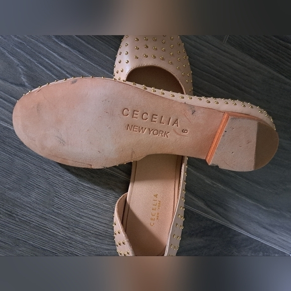 Cecelia NEW YORK leather studded flats shoes neutral beige almond toe - Picture 5 of 12